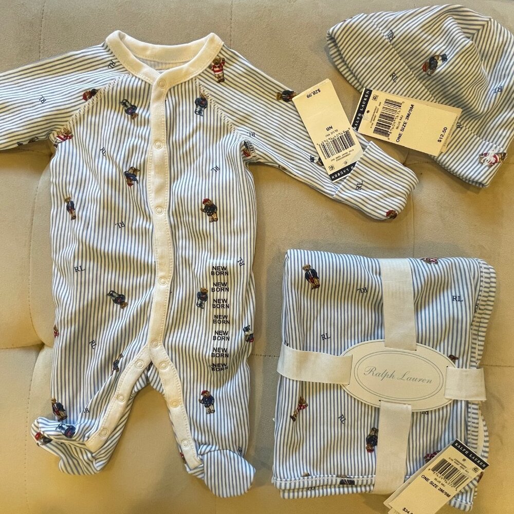 Ralph Lauren Newborn Footed Coverall with hand mittens